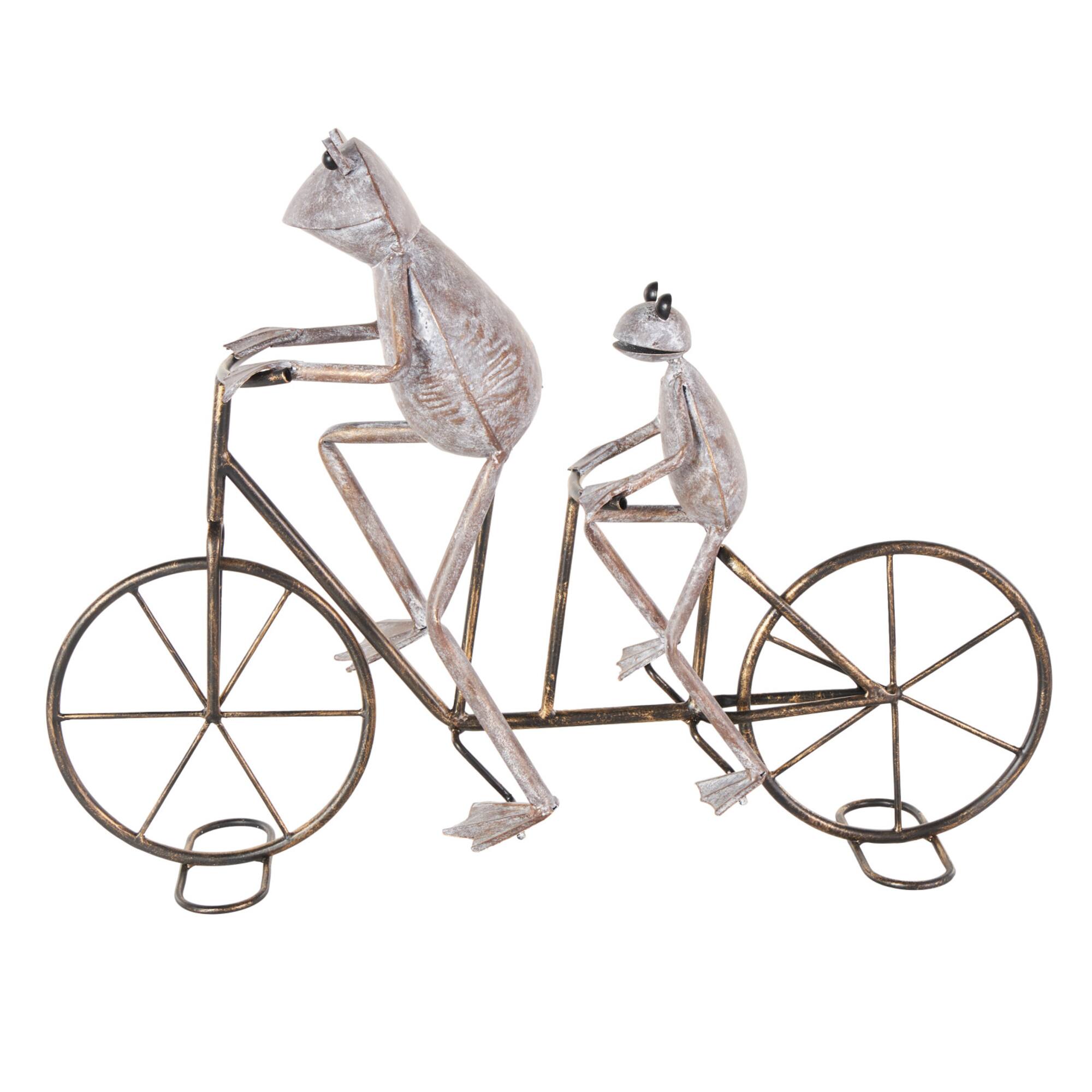 23.5" Frog Duo on Bicycle Metal Garden Sculpture with Gold Accents